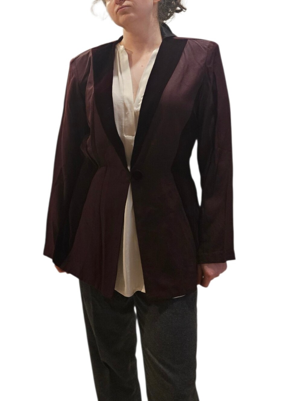 Vintage XTRMZ Burgundy Velvet Monochrome Blazer Jacket Gothic Vampire Core L